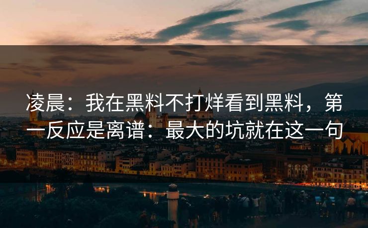 凌晨：我在黑料不打烊看到黑料，第一反应是离谱：最大的坑就在这一句