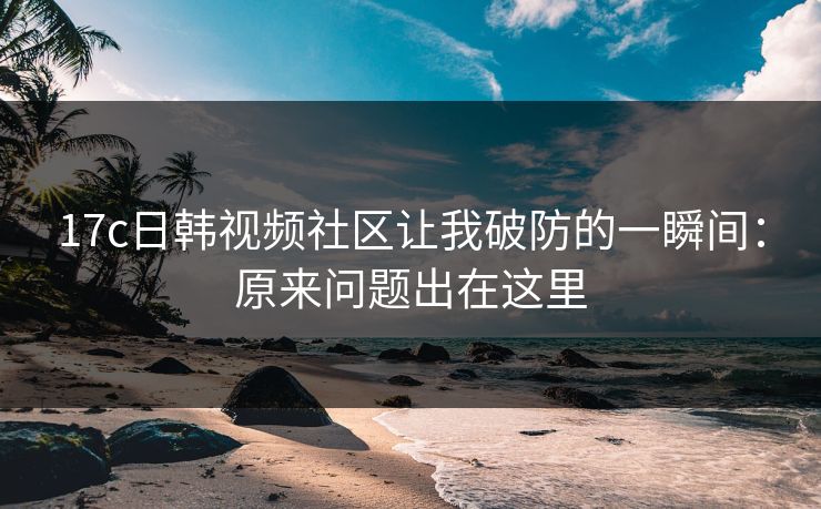 17c日韩视频社区让我破防的一瞬间：原来问题出在这里